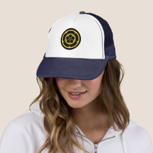 Oda Mon Japanese samurai clan yellow on black Truc Trucker Hat