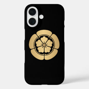 Oda Mon samurai clan brushed faux gold on black iPhone 16 Case