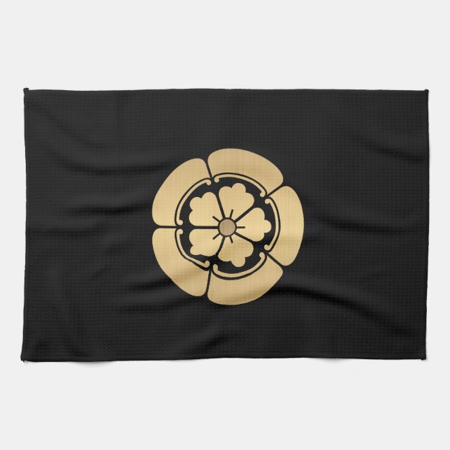 Oda Mon samurai clan brushed Faux gold on black Kitchen Towel (Horizontal)