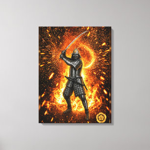 Oda Nobunaga Samurai Armour in Flames 18x24 Canvas Print