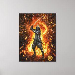 Oda Nobunaga Samurai Armour in Flames 24x32 Canvas Print