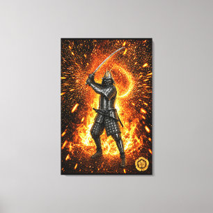 Oda Nobunaga Samurai Armour in Flames 24x36 Canvas Print