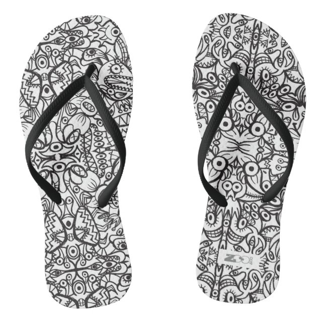 Odd Doodle art creatures in a crazy pattern design Flip Flops (Footbed)