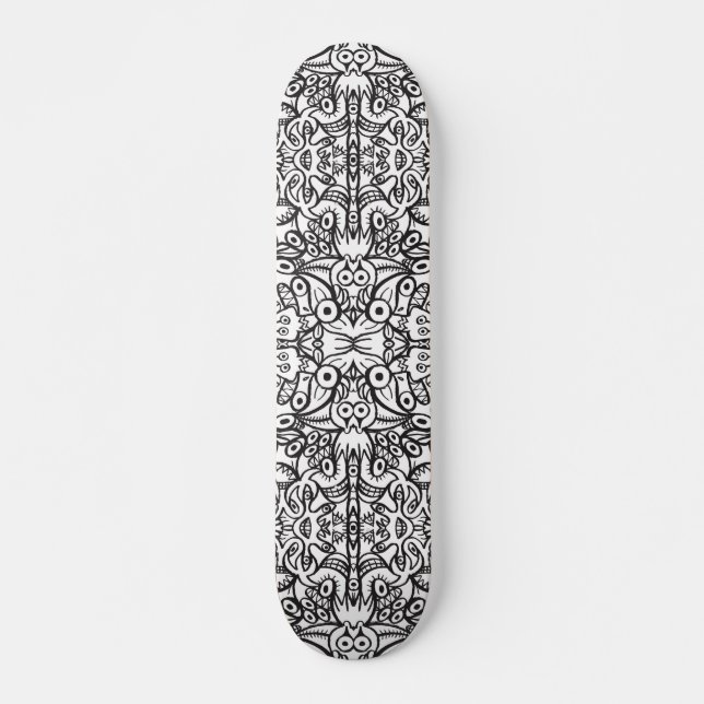 Odd Doodle art creatures in a crazy pattern design Skateboard (Front)