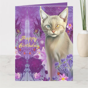 Odd eyed Siamese kitten in pink Happy Birthday Card