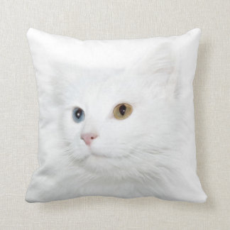 Odd eyed white cat face throw pillow
