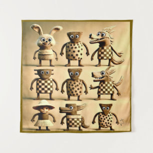 Odd Friends – Checker & Dots Creature Family Poste Tapestry