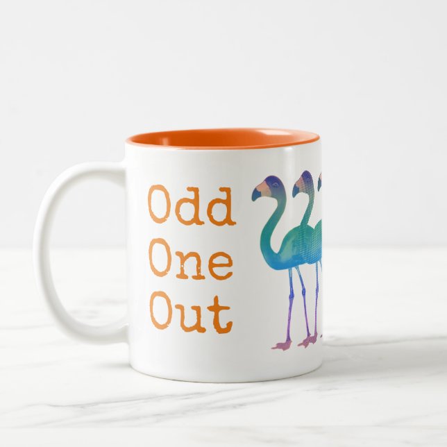 "Odd One Out" Flamingo Coffee Mug (Orange) (Left)