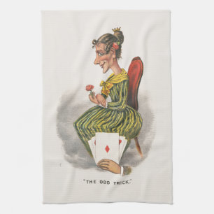 Odd Trick Victorian Caricature Striped Dress Woman Kitchen Towel