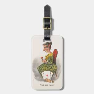 Odd Trick Victorian Caricature Striped Dress Woman Luggage Tag