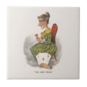 Odd Trick Victorian Caricature Striped Dress Woman Tile