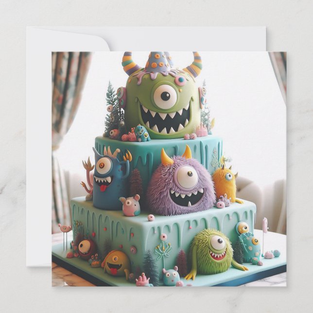 ODDBALL KOOKY CRAZY MONSTER CAKE BIRTHDAY INVITATION (Front)