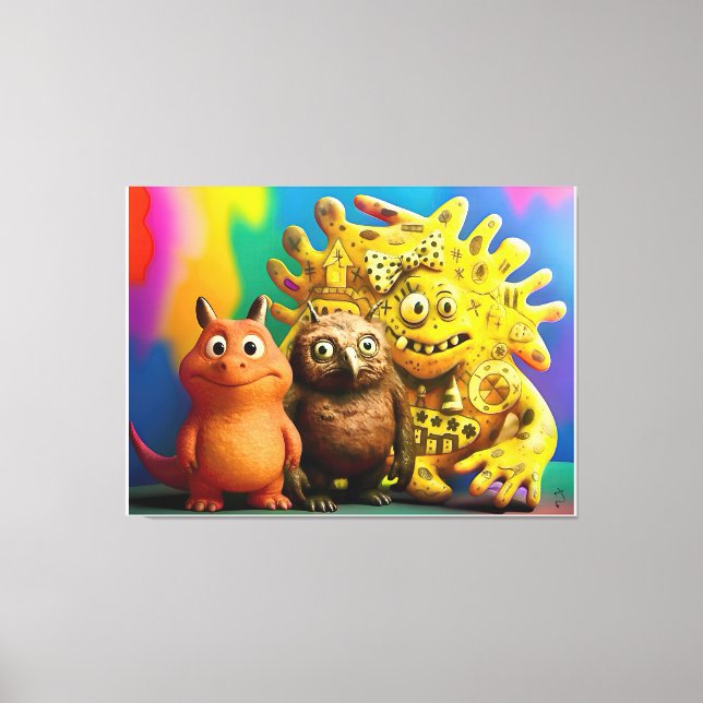 OddFriends – Colourful Fantasy Creature Trio Canva Canvas Print (Front)