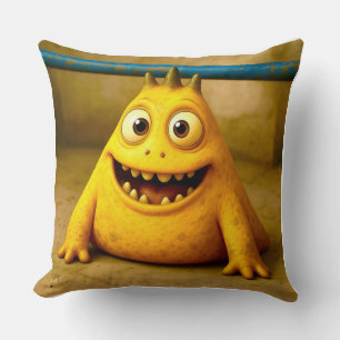OddFriends – Happy Yellow Monster Poster Throw Pillow