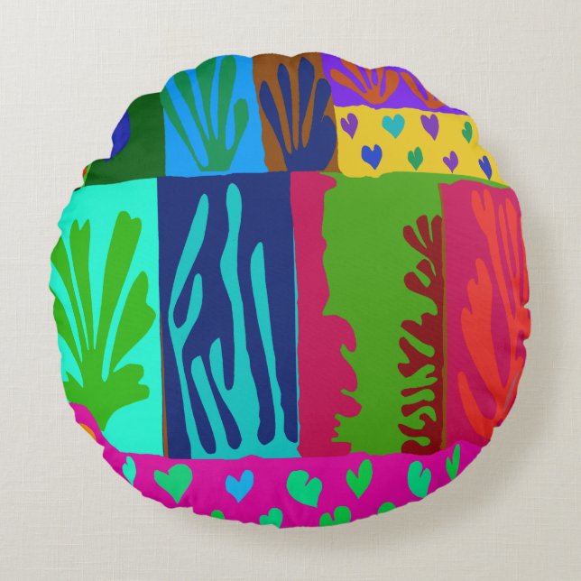 Ode to Matisse Collage Round Pillow (Front)