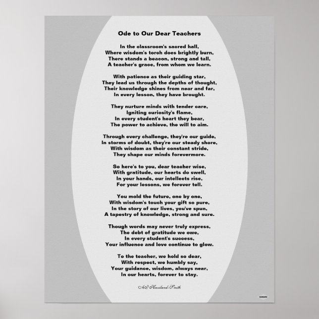 Ode to Our Dear Teachers Poem Poster HAMbyWG (Front)