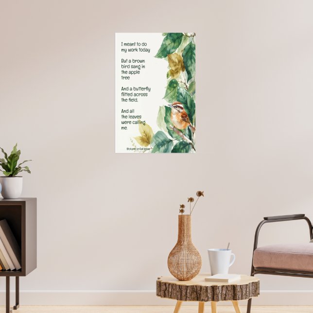 Ode to Spring Poem with Brown Bird Wren  Poster (Living Room 3)
