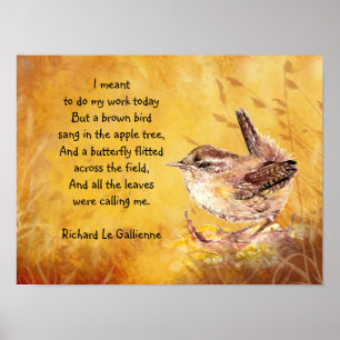 Ode to Spring Poem with Brown Bird Wren Poster