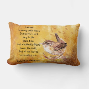 "Ode to Spring" Watercolor Brown Bird Nature Poem Lumbar Pillow