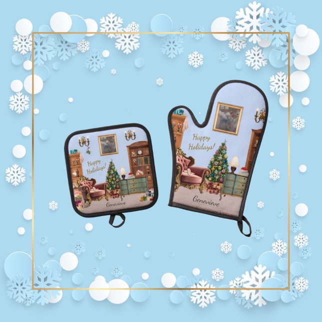 Ode to The Nutcracker Ballet Blue Oven Mitt & Pot Holder Set (Creator Uploaded)