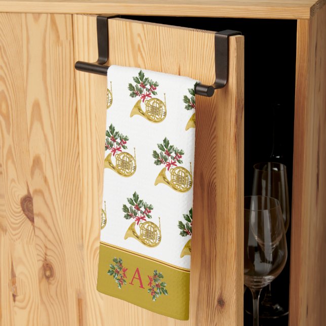 Ode to The Nutcracker French Horn Gold Accent Kitchen Towel (Thirds Fold)