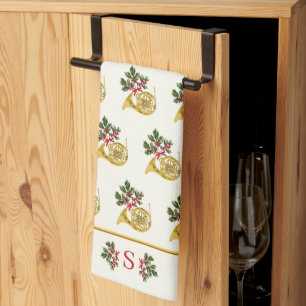 Ode to The Nutcracker French Horn Ivory Accent Kitchen Towel