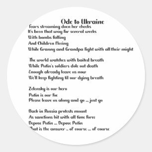 Ode to Ukraine poem about Ukraine Courage Classic Round Sticker