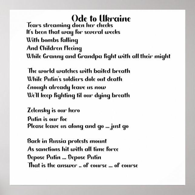 Ode to Ukraine poem about Ukraine Courage Poster (Front)