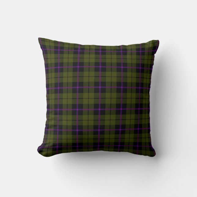 Odee army green plaid with purple plum stripe throw pillow (Front)