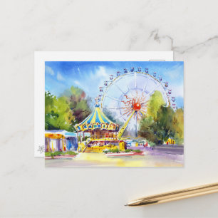 Odesa Ferris Wheel Watercolor Postcard