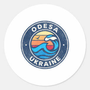 Odesa Ukraine Vintage Nautical Waves Design Classic Round Sticker