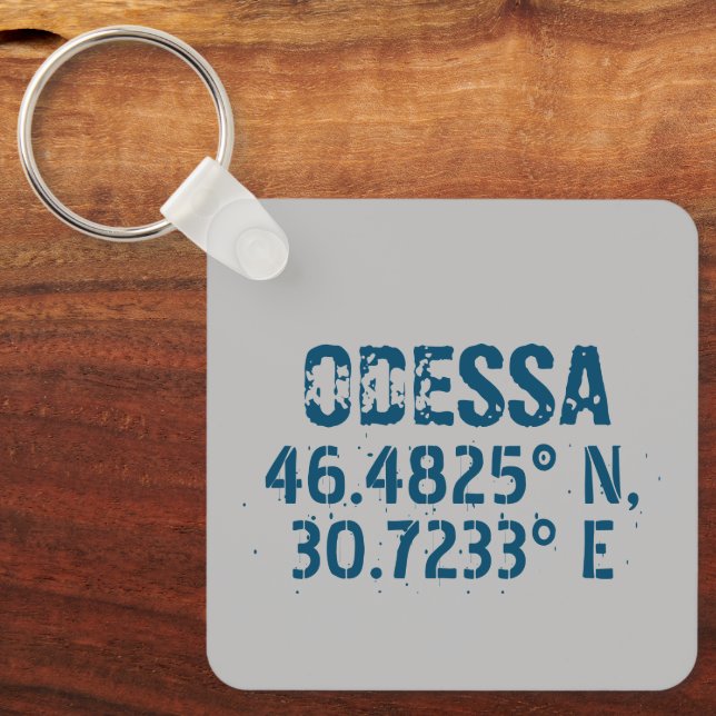 Odessa Ukraine Latitude & Longitude Distressed  Keychain (Front)