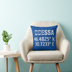 Odessa Ukraine Latitude & Longitude Distressed  Throw Pillow