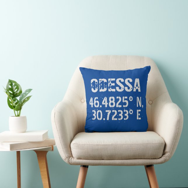 Odessa Ukraine Latitude & Longitude Distressed  Throw Pillow (Chair)