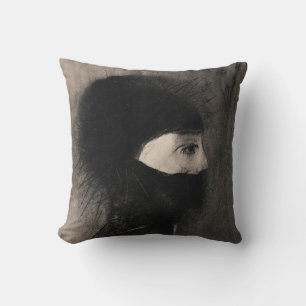 Odilon Redon. Armour. Dark woman face. Symbolism Throw Pillow