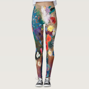 Odilon Redon imprimé Leggings peints fleurs