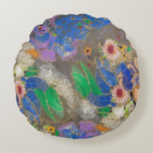 Odilon Redon's abstract flower background. Round Pillow