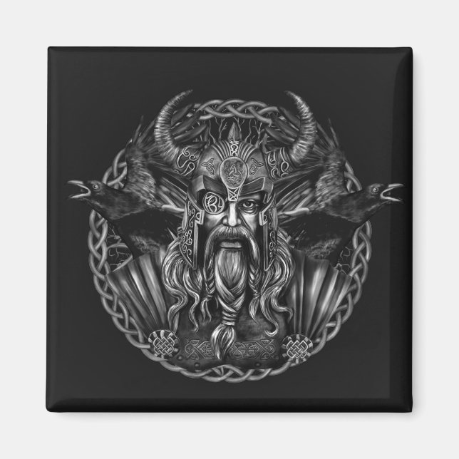 Odin and his ravens Huginn and Muninn Magnet (Front)