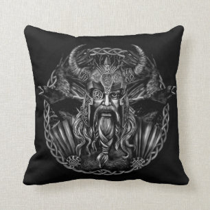 Odin and his ravens Huginn and Muninn Throw Pillow