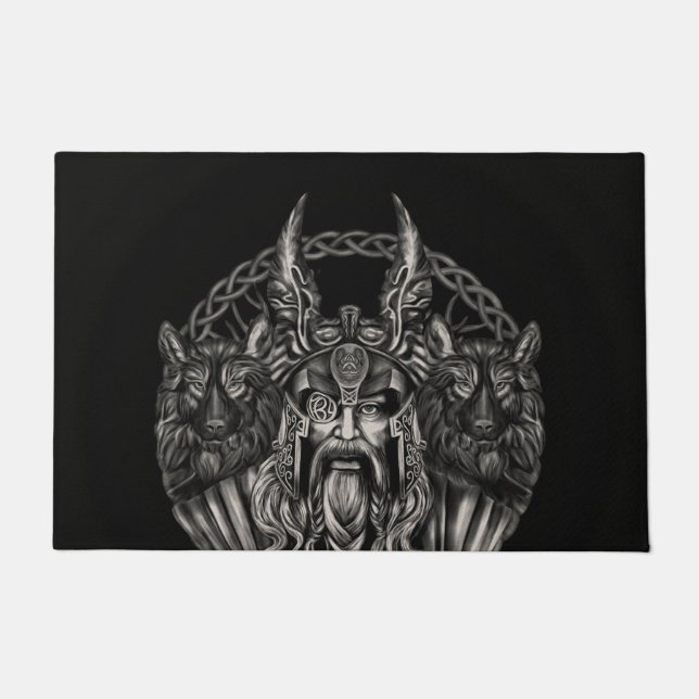 Odin and his wolves Geri and Freki Doormat (Front)