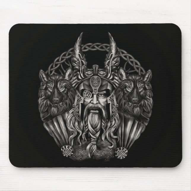Odin and his wolves Geri and Freki Mouse Pad (Front)