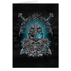 Odin Corbeaux et Épées Œil Lumineux Bleu dieu nord