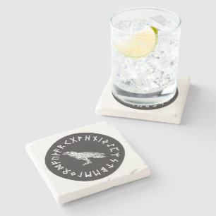 Odin Hammer runes ravens Viking Mythology Valhalla Stone Coaster
