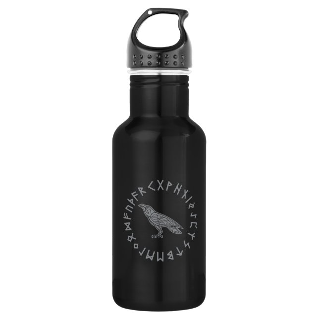 Odin Raven Crow Viking Mythology runes runic 532 Ml Water Bottle (Front)