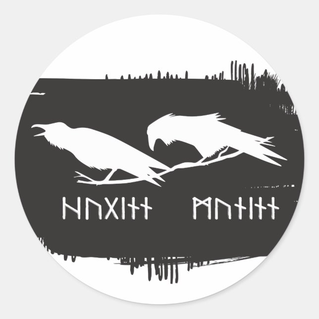 Odin Raven Crow Viking Mythology runes runic Classic Round Sticker (Front)