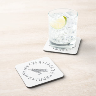 Odin Raven Crow Viking Mythology runes runic Coaster