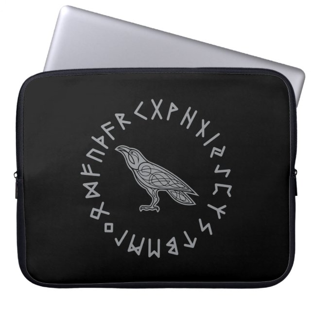 Odin Raven Crow Viking Mythology runes runic Laptop Sleeve (Front)
