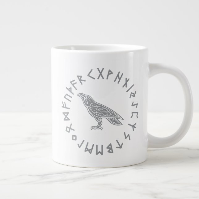 Odin Raven Crow Viking Mythology runes runic Large Coffee Mug (Right)