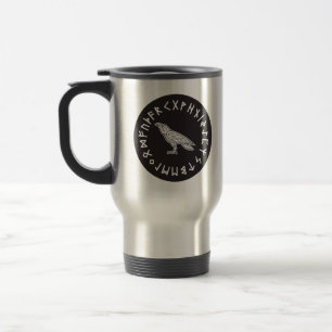 Odin Raven Crow Viking Mythology runes runic Travel Mug
