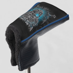 Odin Ravens and Swords Blue Luminous Eye Norse god Golf Head Cover
